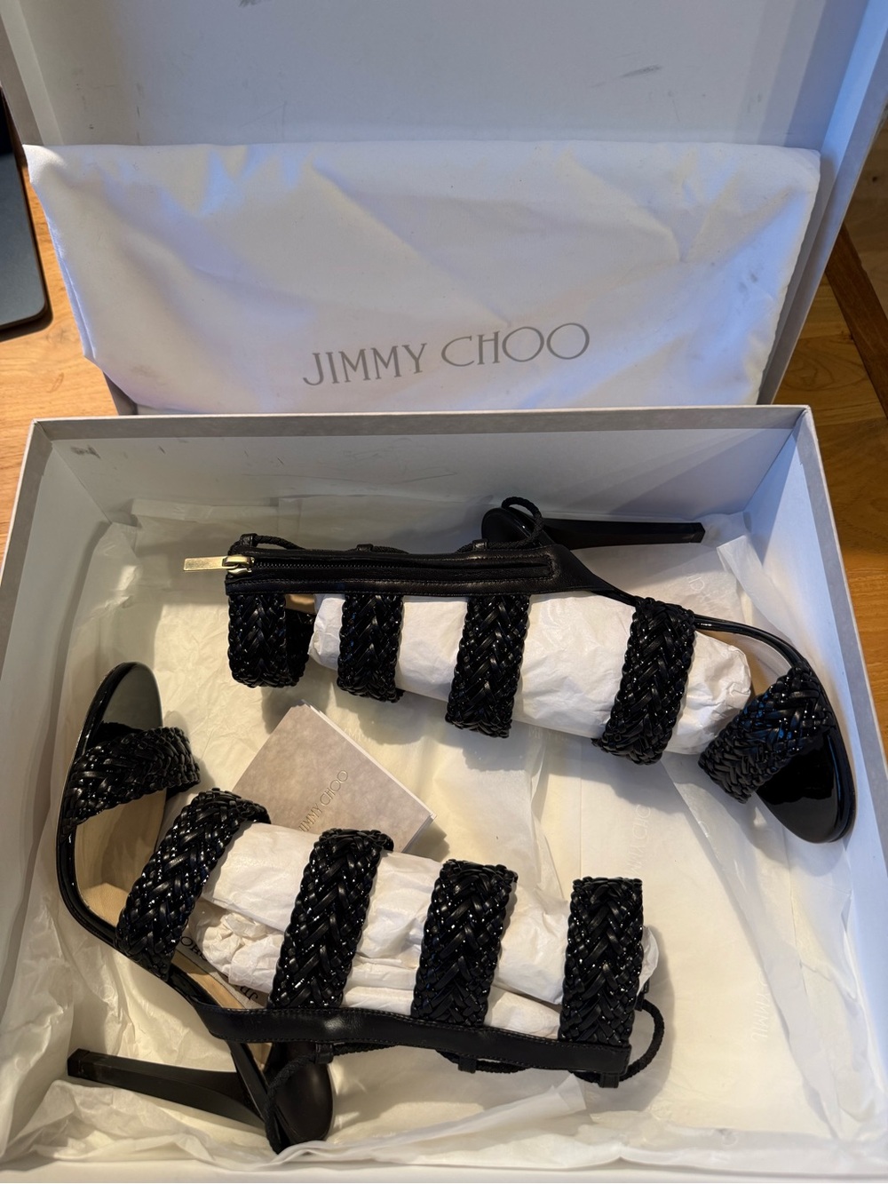 Jimmy Choo Black Braided Strappy High Heel Sandals